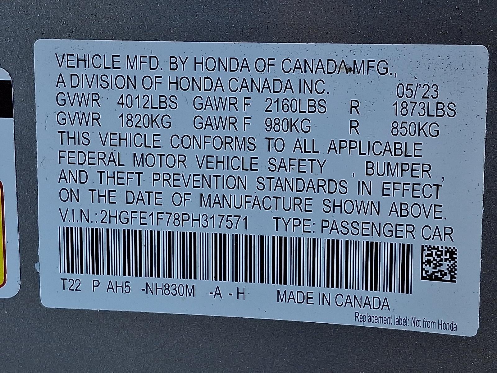 2023 Honda Civic Sedan EX w/o BSI